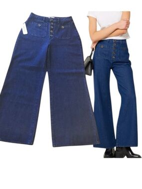 NWT Rolla’s LOU Studio Flare Jean Sz 28 Exposed Button Patch Pocket High Rise